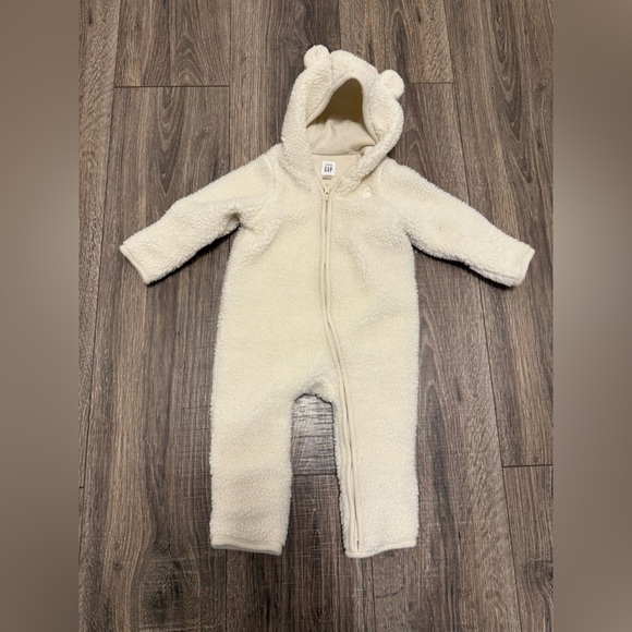 Baby Gap Unisex Sherpa Bear One Piece Fleece Size 3-6 Months Ivory - Picture 4 of 6